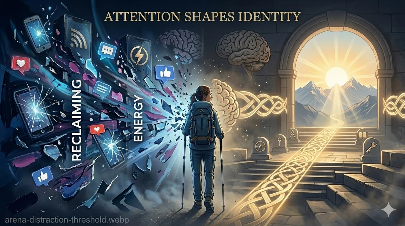 A young person turning away from digital distraction toward a path of purpose