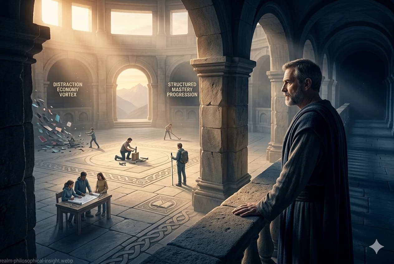 A mentor observing young people building mastery inside the arena